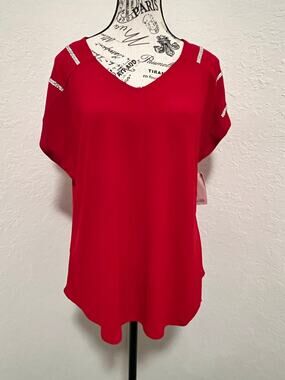 89th & Madison Red Blouse Size Large NWT Small Stains on the Inside Rhinestones